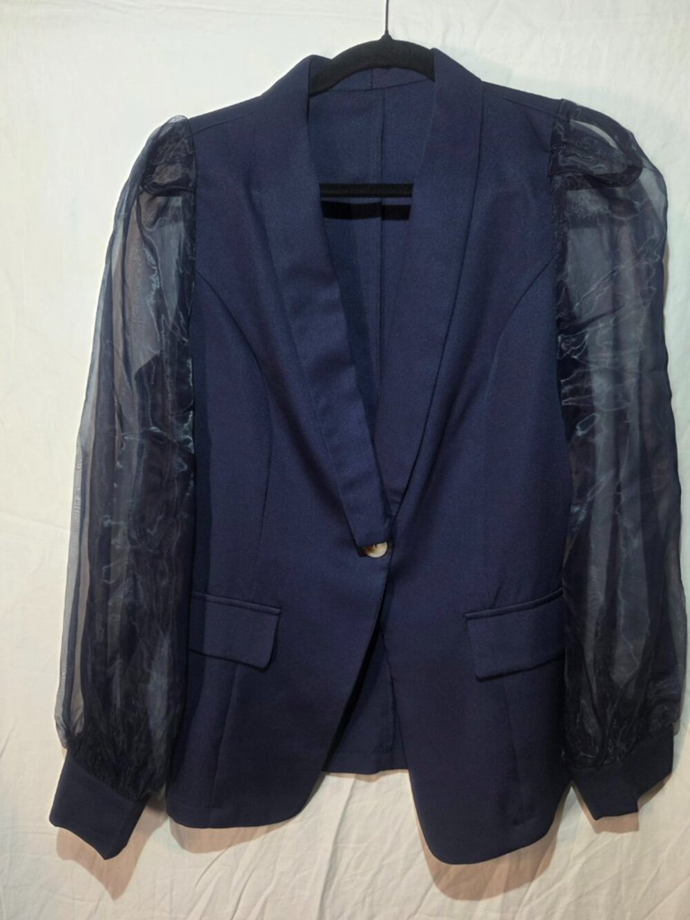 Navy Blue Sheer Sleeves Jacket